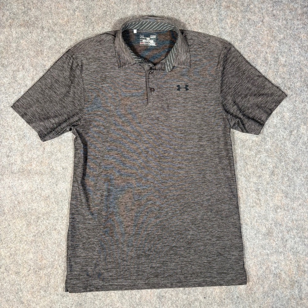 Under Armour Polo Shirt Mens S Grey Loose HeatGear Space Dye Golf Performance